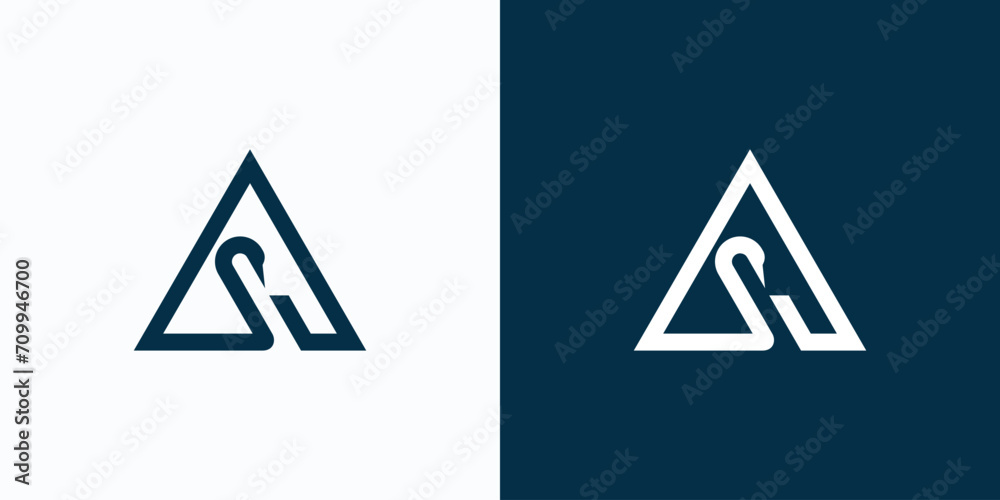 Triangle line vector logo design with letter S as swan shape - obrazy, fototapety, plakaty 