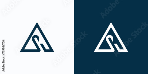 Fototapeta Naklejka Na Ścianę i Meble -  Triangle line vector logo design with letter S as swan shape