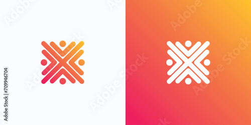 Letter X vector logo design with people around