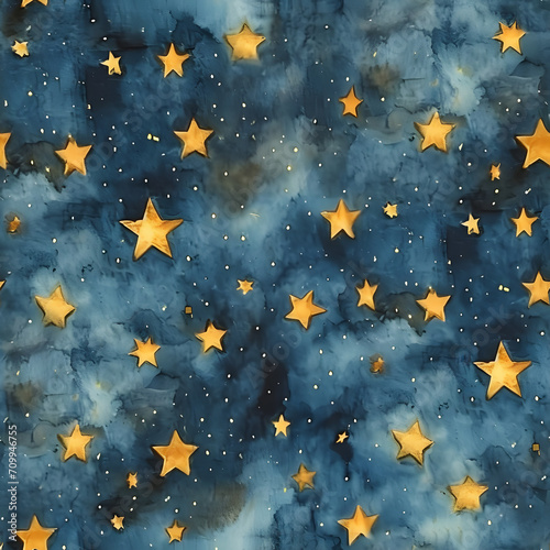 Night sky with stars and moon. Hand drawn illustration  water colour style