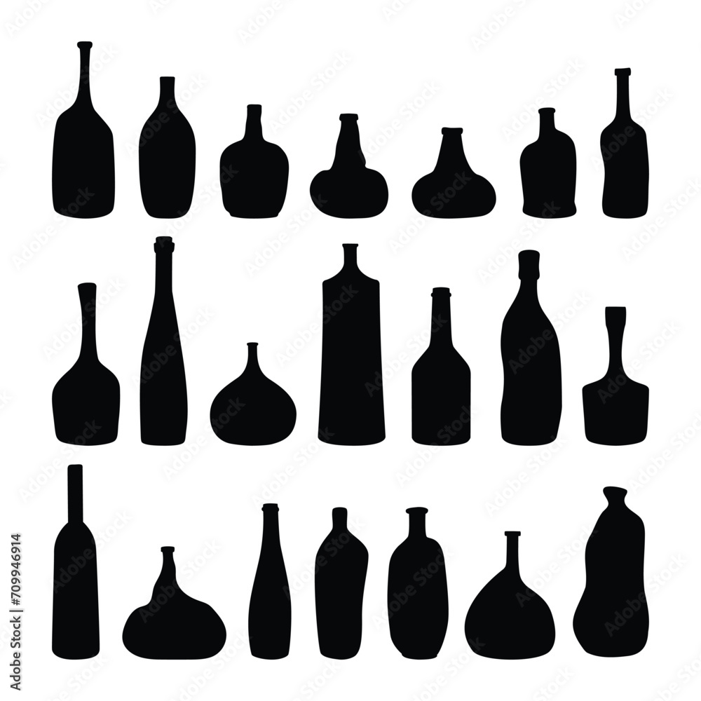 Abstract bottles and vases vector silhouette collection. Set of curved decorative bottles, vases, and pitchers. Vector icons illustration isolated on a white background. Abstract bottles and vases vector silhouette collection. Set of curved decorative bottles, vases, and pitchers. Vector icons illustration isolated on a white background.