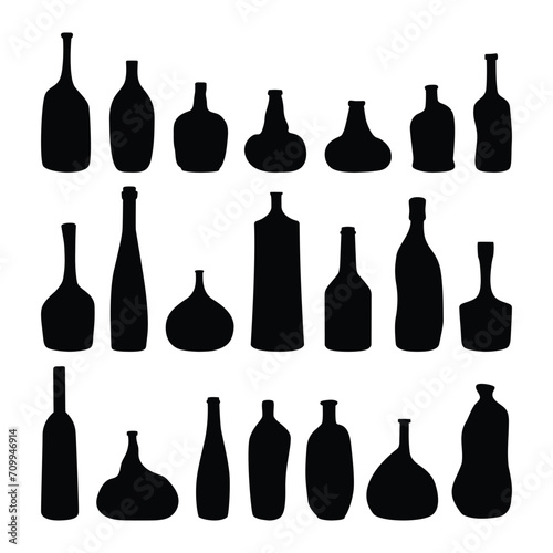 Abstract bottles and vases vector silhouette collection. Set of curved decorative bottles, vases, and pitchers. Vector icons illustration isolated on a white background.