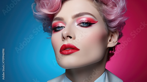 Portrait of lgbtq man with makeup on face