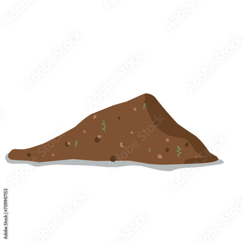Hummus peat soil with growing plant flowers sprouts  sprigs  stones