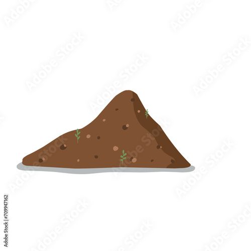 Hummus peat soil with growing plant flowers sprouts  sprigs  stones