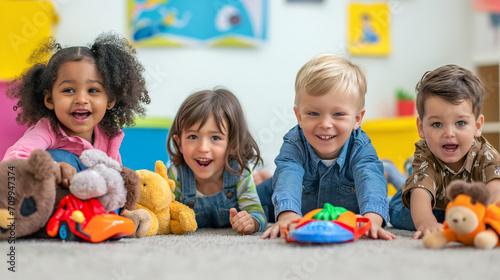 Photos of small children with toys