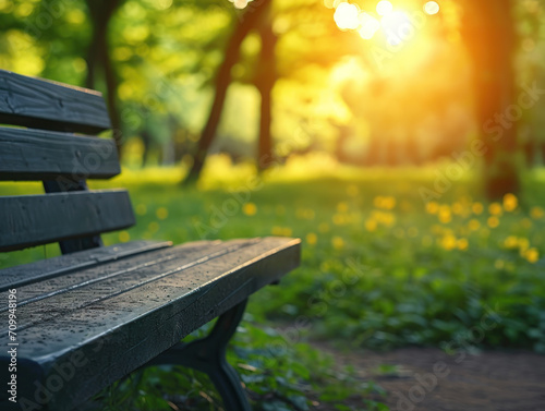 bench and blurred nature at the background