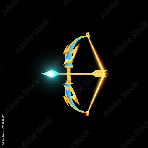 Bow and arrow, element for game design, vector illustration on black