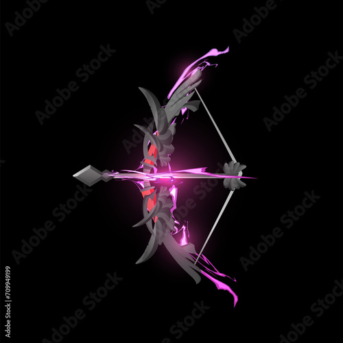 Bow and arrow, bright element for game design, vector illustration on black