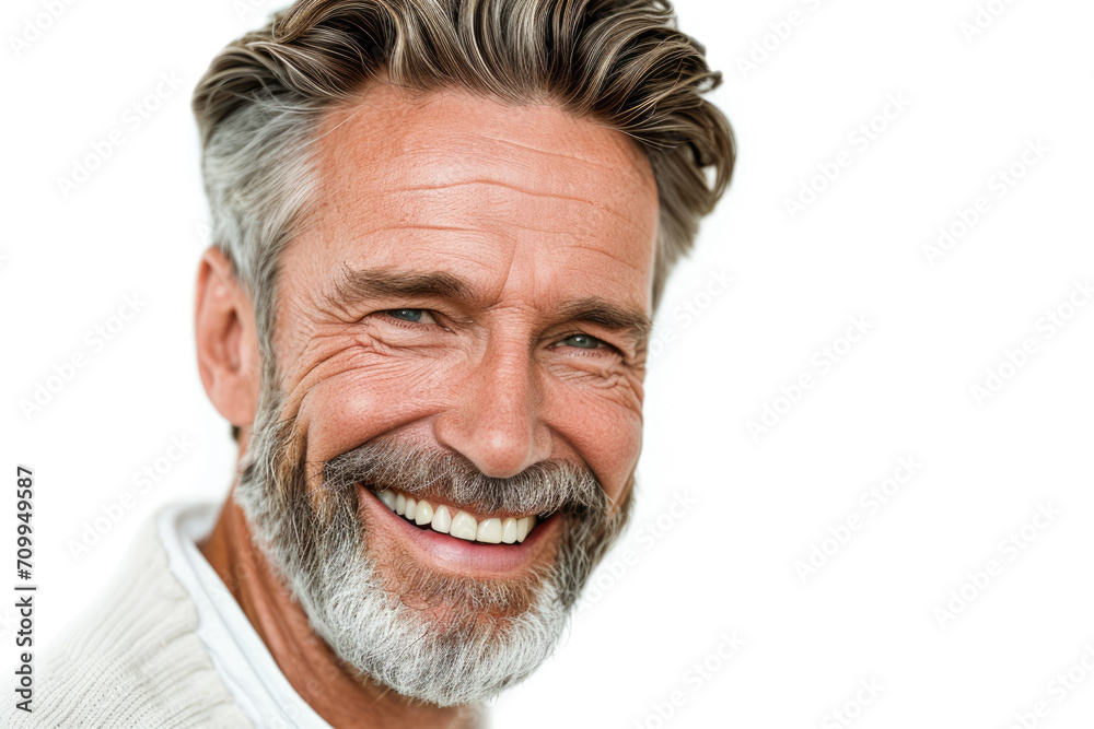 a closeup photo portrait of a handsome old mature man smiling with clean teeth. for a dental ad. guy with fresh stylish hair and beard with strong jawline. isolated on white background a closeup photo portrait of a handsome old mature man smiling with clean teeth. for a dental ad. guy with fresh stylish hair and beard with strong jawline. isolated on white background