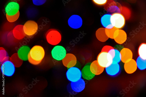kolorowe światełka na czarnym tle, blurry lights, rainbow confettis on a black background, colorfullights, colorful cirkle lights
 photo