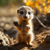 Photo of a baby meerkat standing on its hind legs. Generative AI