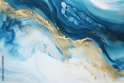 Blue and Gold Marble Swirls, Elegant Oceanic Pattern for Luxury Background Design