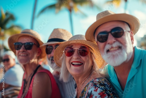 Group of happy pensioners. Elderly 70 years old friends 