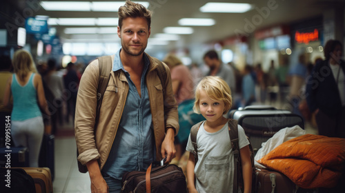 Dad and child at the airport.