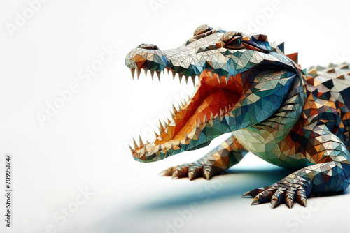 Low poly image of Crocodile on solid white bright background. ai generative