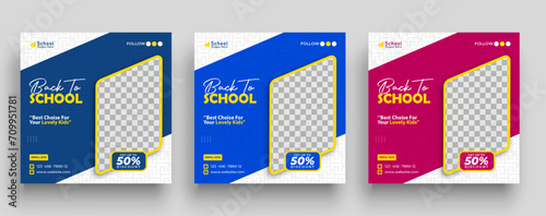 School admission social media post banner design. Back-to-school social media post banner design set. minimalist Back to school admission promotion banner. Back to school banner design ad