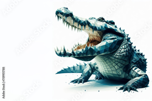 Low poly image of Crocodile on solid white bright background. ai generative