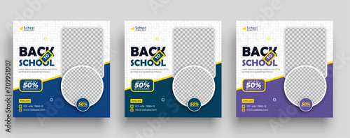 School admission social media post banner design. Back-to-school social media post banner design set. minimalist Back to school admission promotion banner. Back to school banner design ad