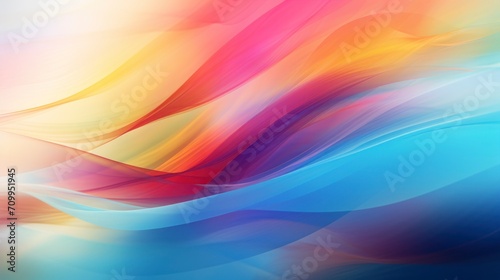 Light transparent colorful curvy abstract wallpaper with waves. Drapery abstract background, flow of colorful fabric, tissue or smoke. Aquamarine, yellow, red and orange, soft and dreamy atmosphere