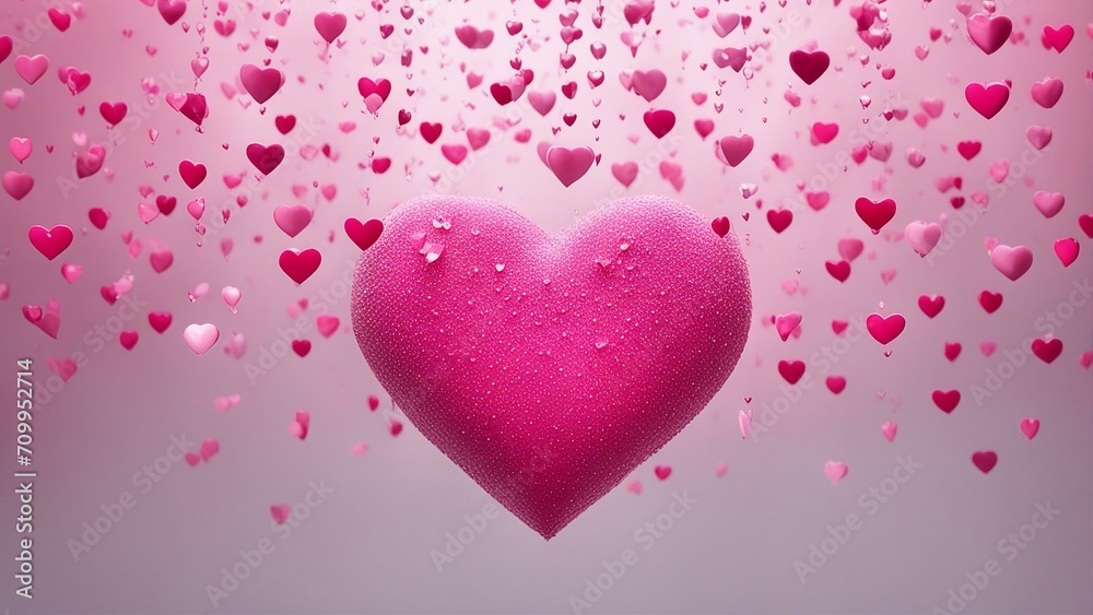 pink valentine background A pink heart rain on a white background. The hearts are in various forms and dimensions 