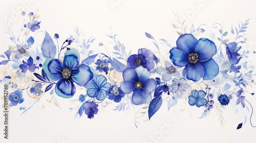 blue flowers bloom in delicate harmony against a clean white background.