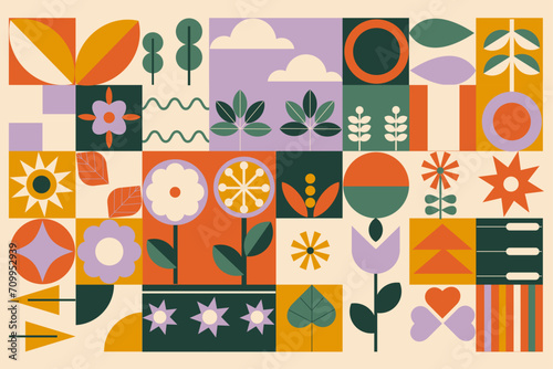 Geometric modern  background. Abstract nature in flat minimalist style.  Seamless pattern Bauhaus