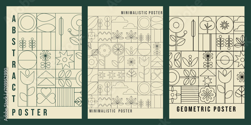 Geometric modern outline poster. Abstract nature in flat minimalist style. Bauhaus