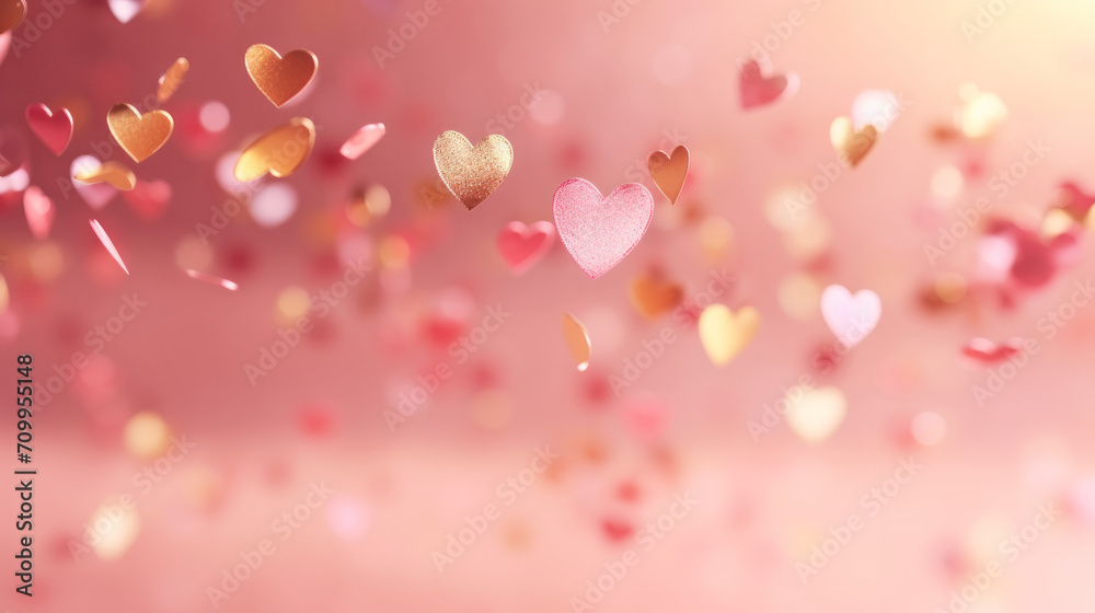 rose gold pink heart on a pink backgorund, Valentine's day banner 