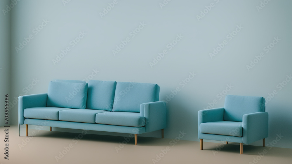 Style soft blue sofa on a blue background Style soft blue sofa on a blue background