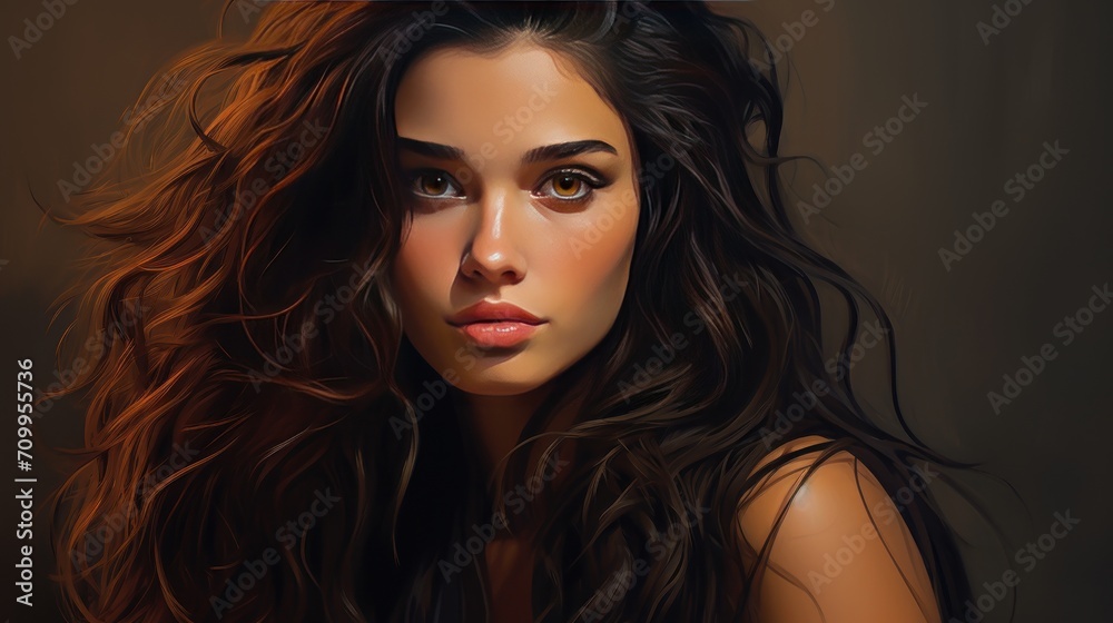 Beautiful portrait female model with long hair. AI generated image