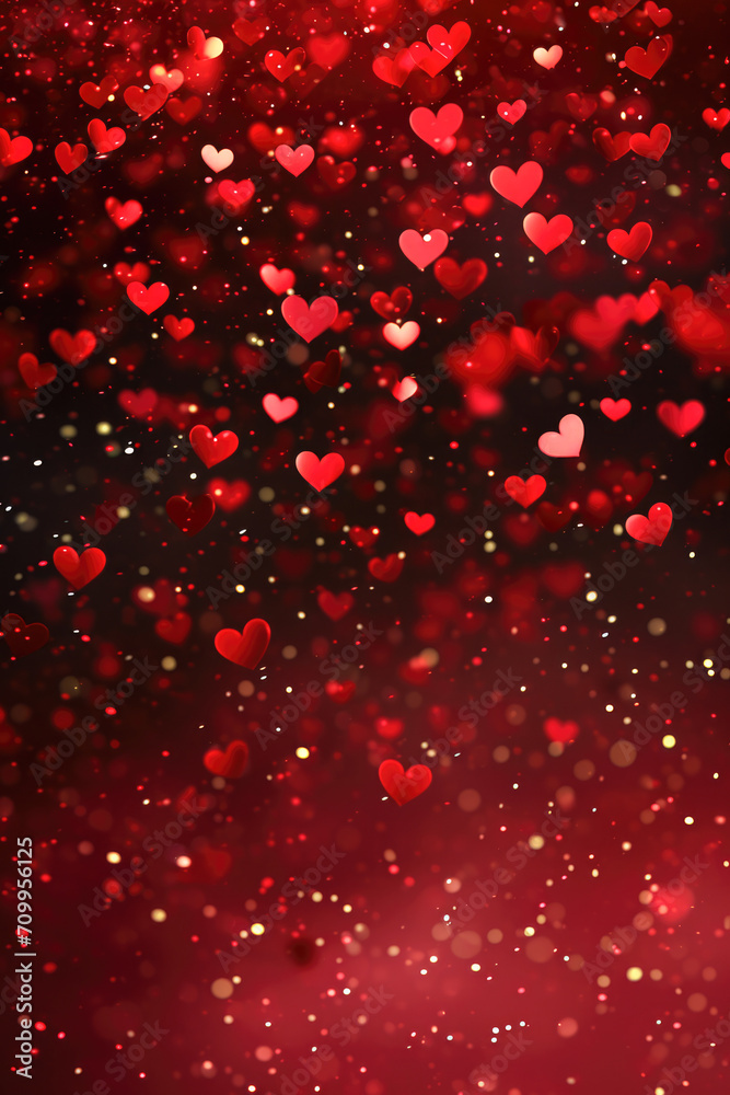 Valentines day abstract background with red hearts and bokeh lights Valentines day abstract background with red hearts and bokeh lights