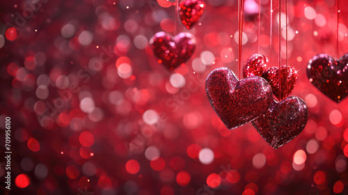 Valentine's day background with red heart on bokeh background