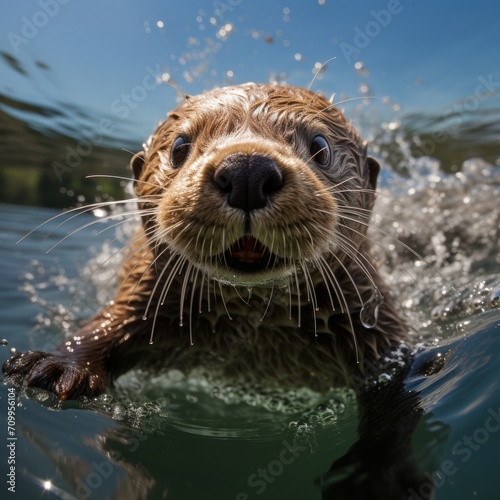 Photo of a baby sea otter floating on its back. Generative AI © Aditya