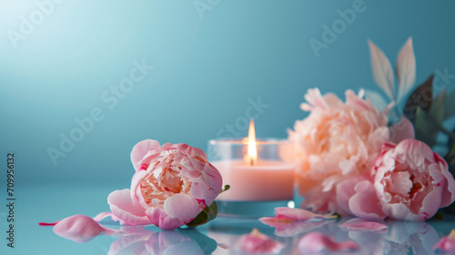 peony scented aroma candles on a blue background 