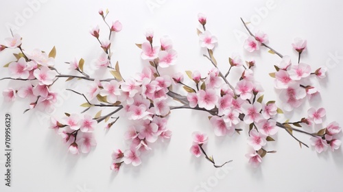 pink blossoms scattered gracefully on a clean white surface, their soft petals creating a visually enchanting scene. photo