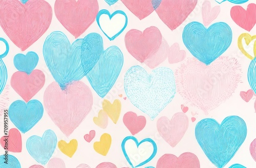 Red love heart pattern illustration. Cute romantic pink hearts background print. Valentine's day holiday backdrop texture, romantic wedding design. Banner, High quality illustration