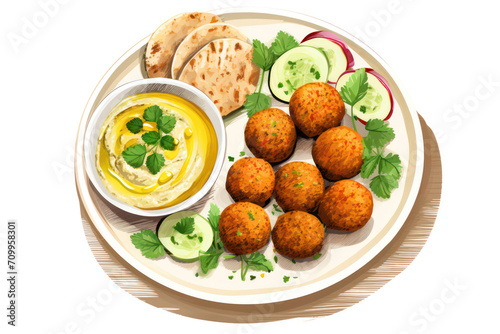 Delicious Middle Eastern Falafel with Fresh Green Salad on a Wooden Plate - A Tasty and Healthy Vegetarian Meal