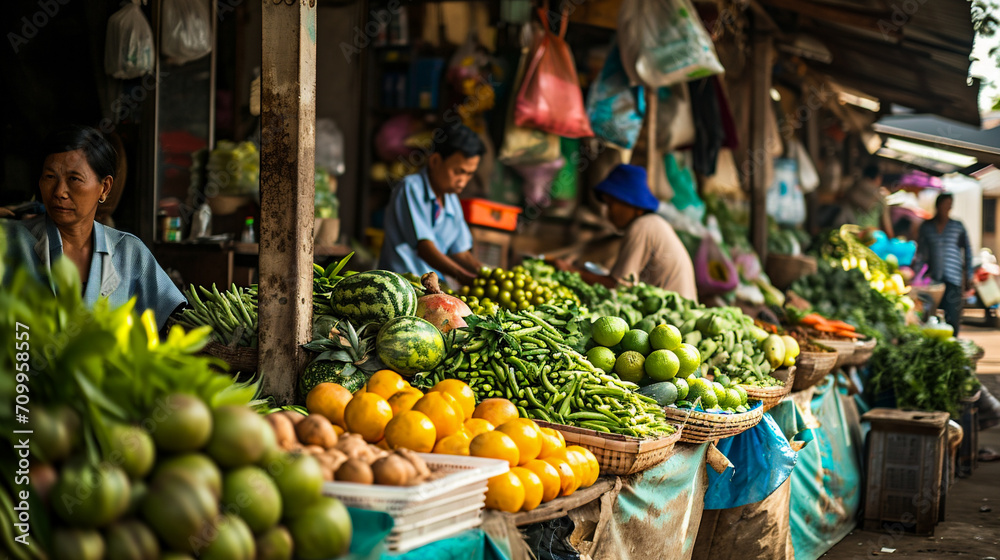 Local people selling fruits and vegetables at the market