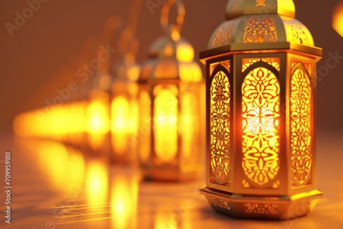 Ramadan lantern golden background. Generative AI