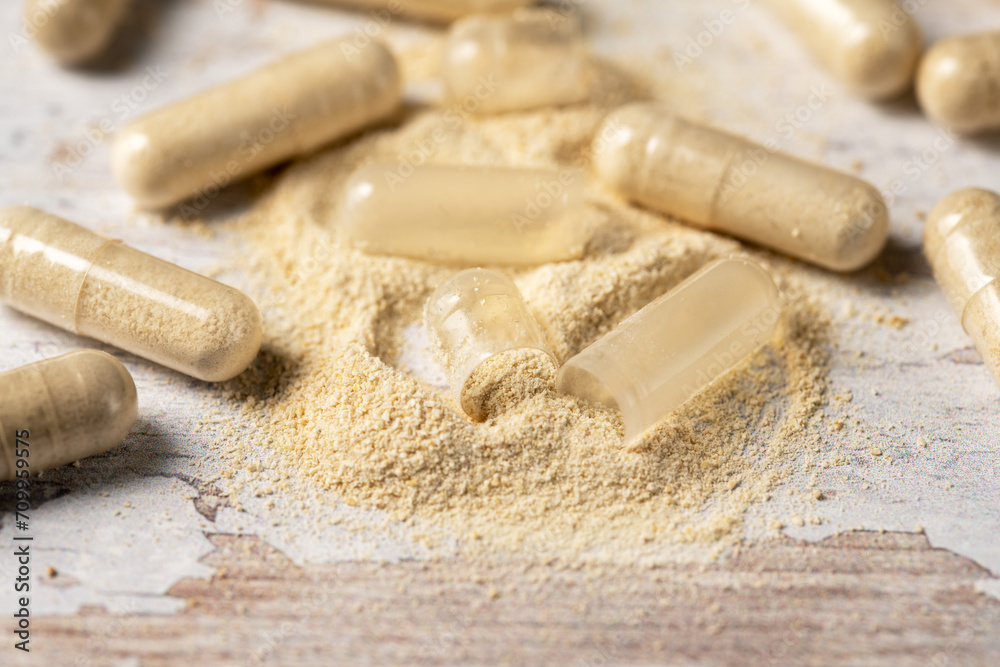Heap of capsules, collagen, vitamins, pain killers, food supplements pills. Heap of capsules, collagen, vitamins, pain killers, food supplements pills.