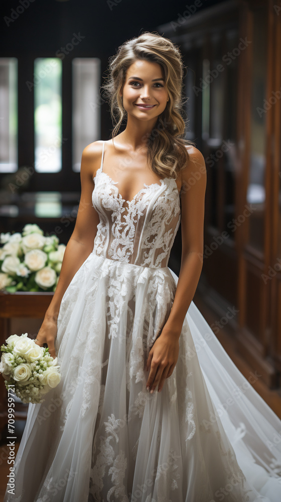 A wedding dress, carefully chosen by the bride