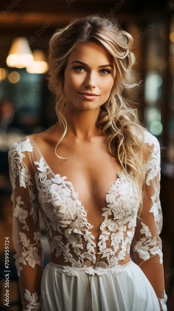 A wedding dress, carefully chosen by the bride A wedding dress, carefully chosen by the bride