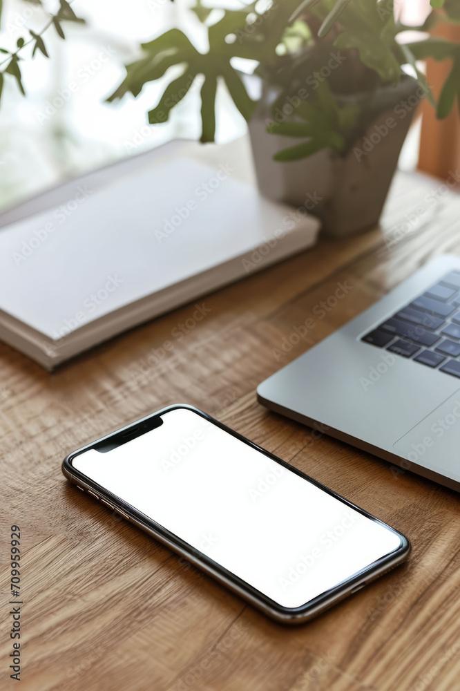 Smartphone mock up. Phone on the workplace. AI generative Smartphone mock up. Phone on the workplace. AI generative