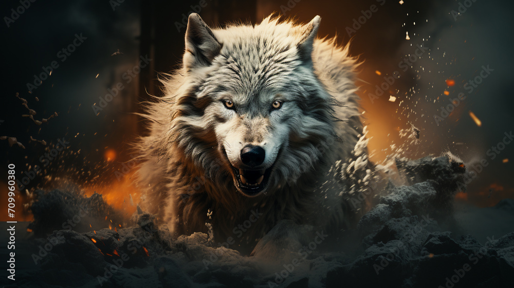 Aggressive Grey Wolf in the Wild Aggressive Grey Wolf in the Wild