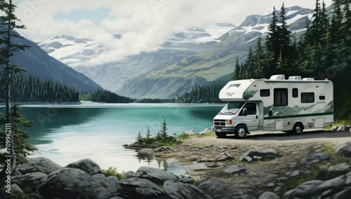 recreational vehicle, located on the lakeshore.