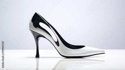 the sleek lines and curves of a pair of women's heels, their presence on the clean white surface exuding sophistication.