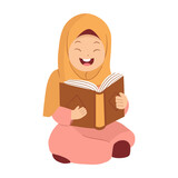girl reading book, Muslim girl holding the Qur’an, Muslim girl reading the Qur’an, Muslim girl reading book illustration