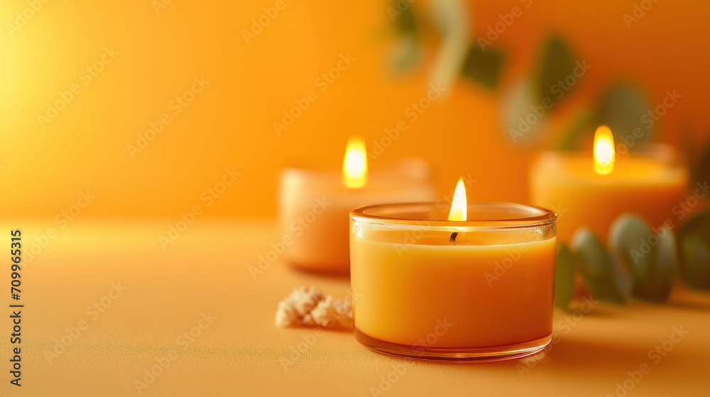 Orange aroma scented candles on orange background Orange aroma scented candles on orange background