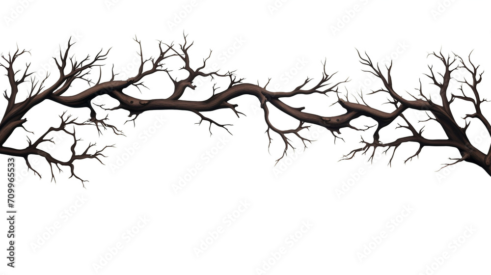 Illustration of a frame of rustling black branches, on a white background created with Generative Ai